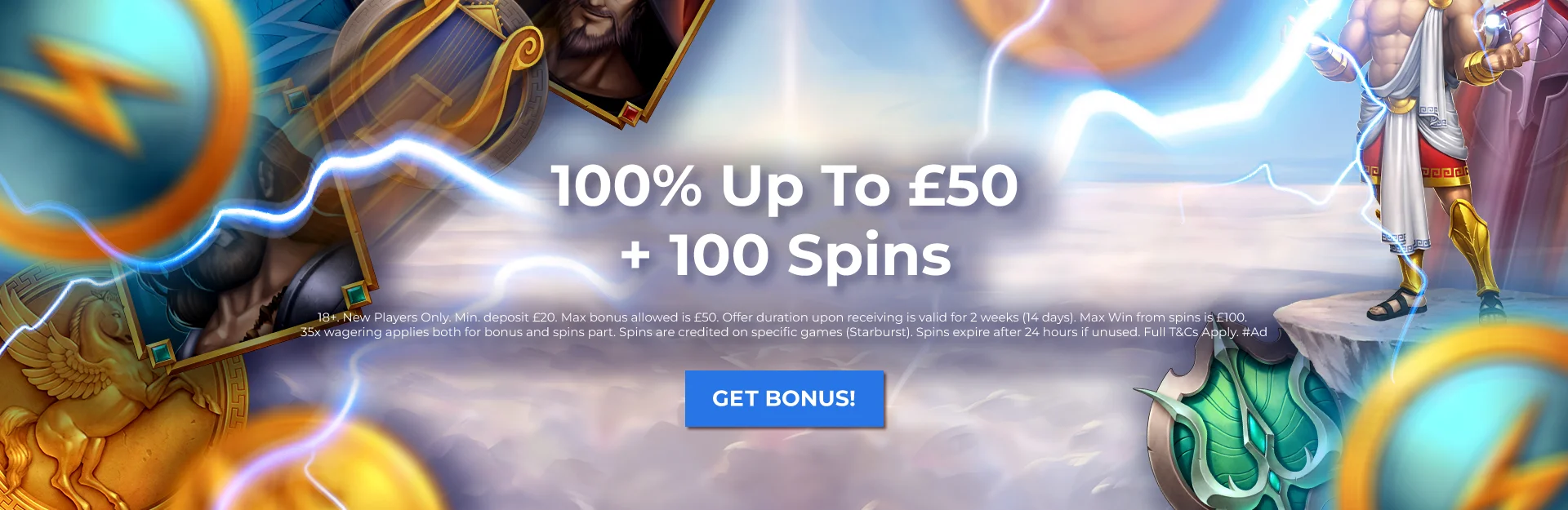 100% Up To £50 + 100 Spins