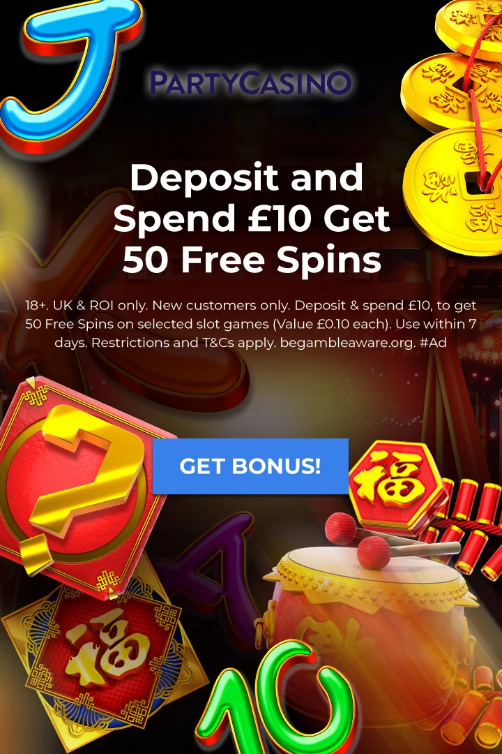 Deposit and Spend £10<br>Get 50 Free Spins